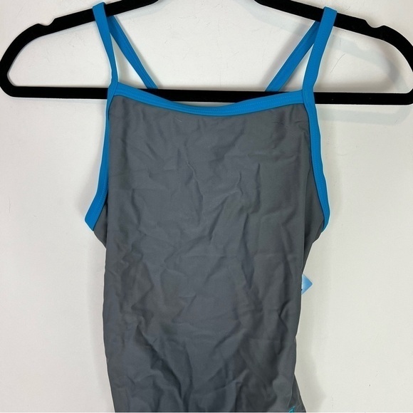 Sporti Swimsuit womens small Solid Piped Thin Strap One Piece Grey/Turquoise - Picture 3 of 8